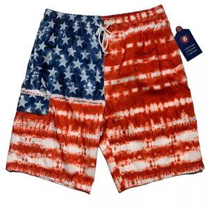 North 15 USA American Flag Tie Dye Swim Trunk Size XL Cargo Pocket Microfiber